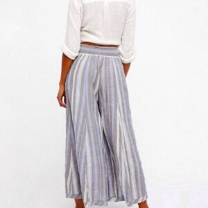 FREE PEOPLE Blair Culotte Pants Sz XS Wide Leg Striped Pull On Boho Beach Casual